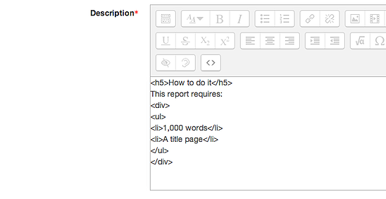 Moodle visual editor in source view