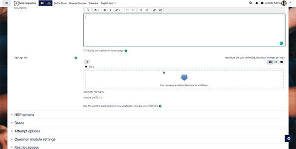 image moodle 3.9 H5P and content bank settings screenshot