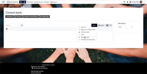 image moodle 3.9 H5P and the use of content bank screenshot