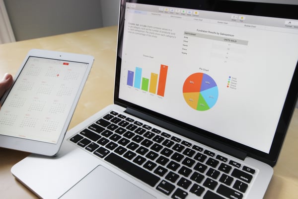 LMS analytics Improves the eLearning Experience (laptop showing data analysis)