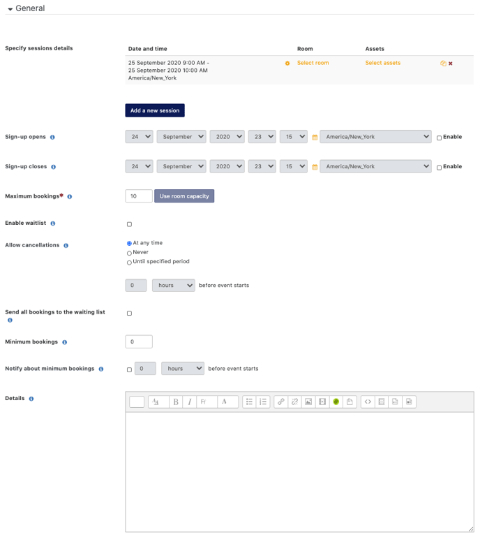 add event general settings