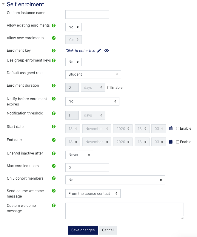self enrolment settings