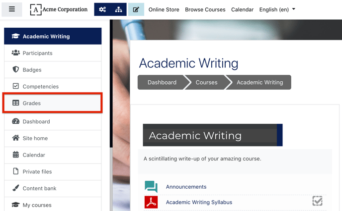 access grades through course