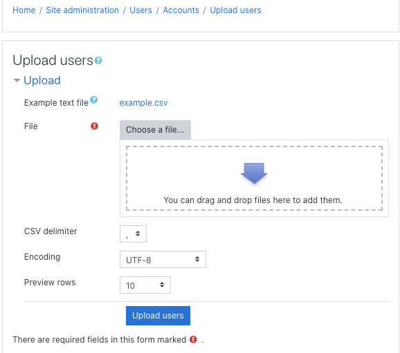 upload users page