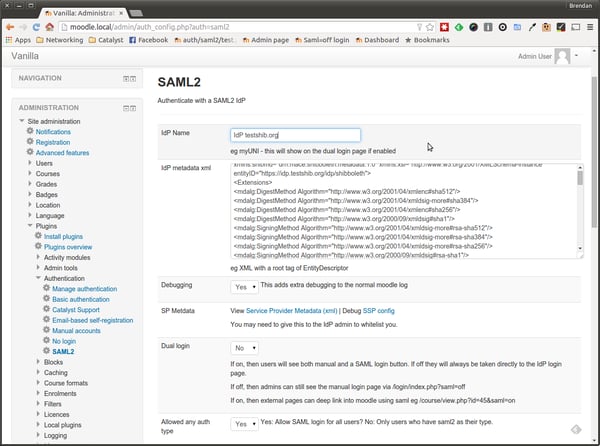 image Moodle Plugin - SAML2 SSO Administration Plugins Authentication Settings screenshot