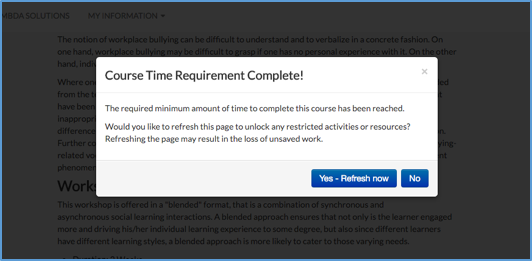 image course time requirement complete popup window screenshot