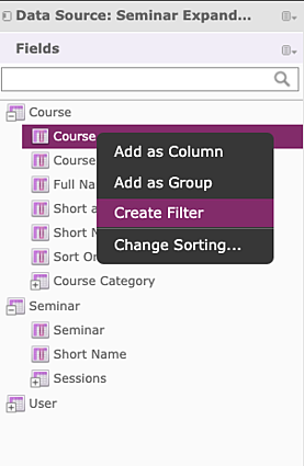 image screenshot changing course filter in lambda analytics